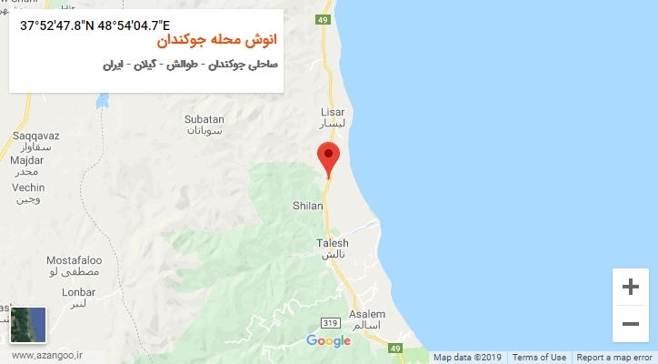 روستای انوش محله جوکندان بر روی نقشه