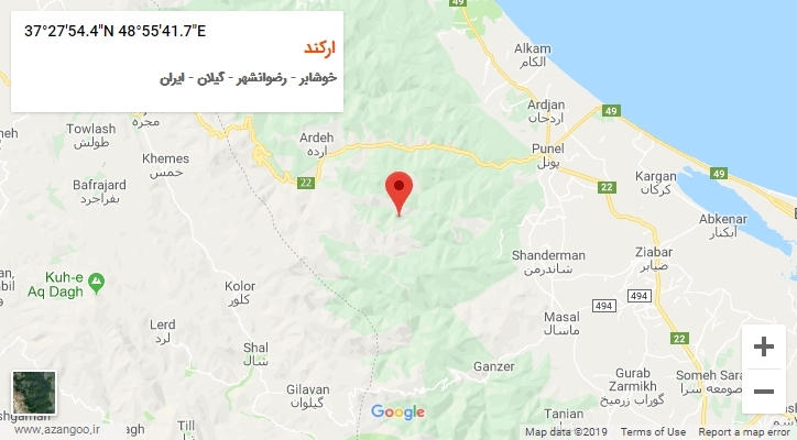 روستای ارکند بر روی نقشه