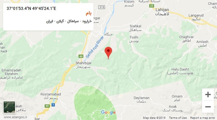 روستای بام بر روی نقشه