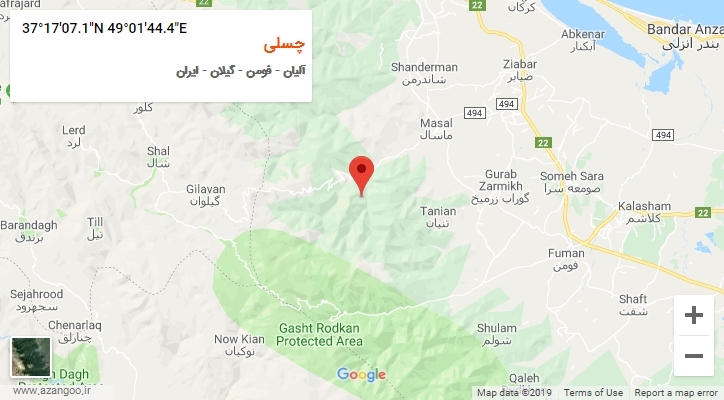 روستای چسلی بر روی نقشه