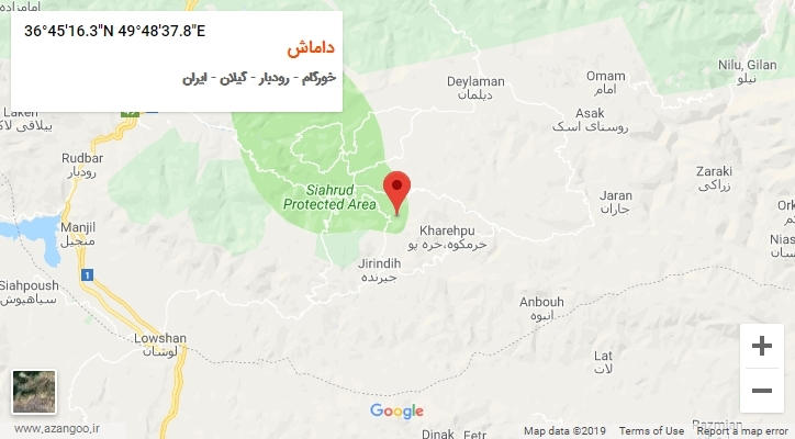 روستای داماش بر روی نقشه