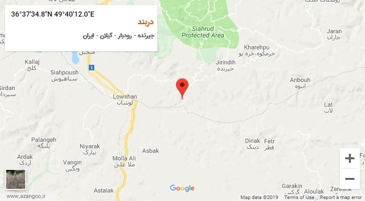 روستای دربند بر روی نقشه