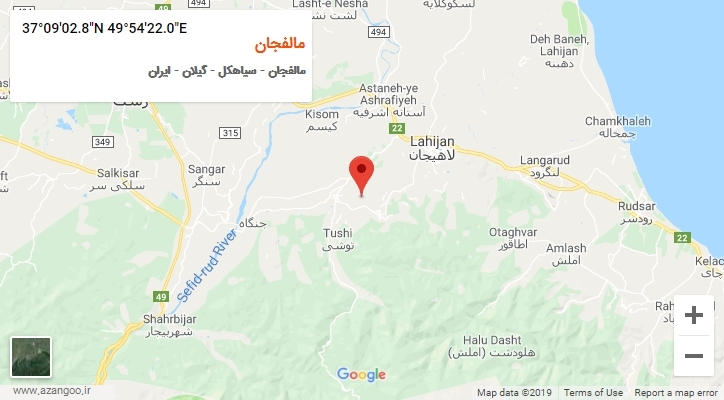 روستای مالفجان بر روی نقشه