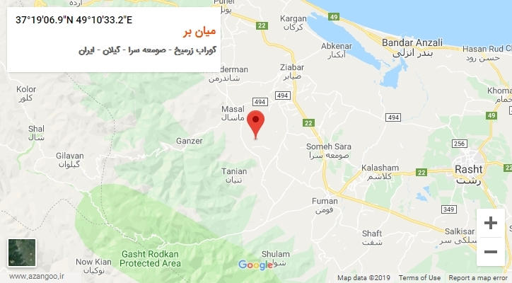 روستای میان بر بر روی نقشه