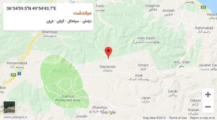 روستای میاندشت بر روی نقشه