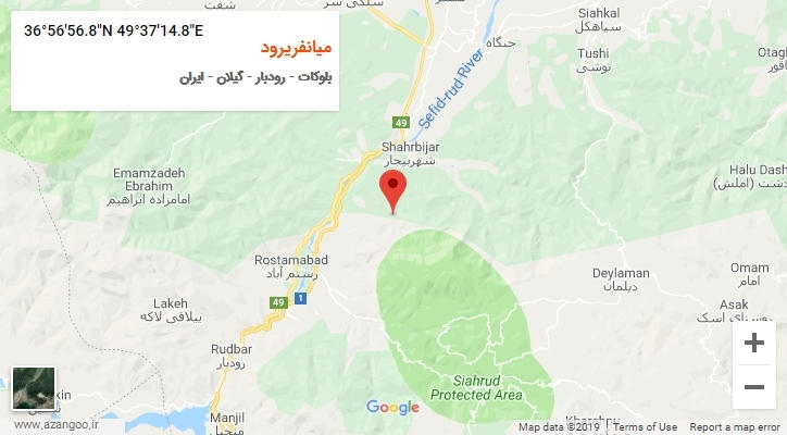 روستای میانفریرود بر روی نقشه