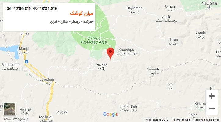 روستای میان کوشک بر روی نقشه