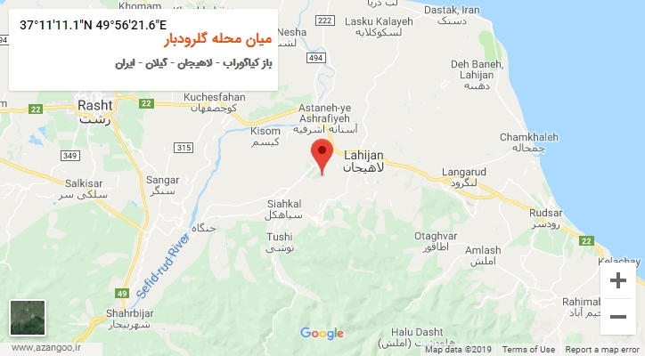 روستای میان محله گلرودبار بر روی نقشه
