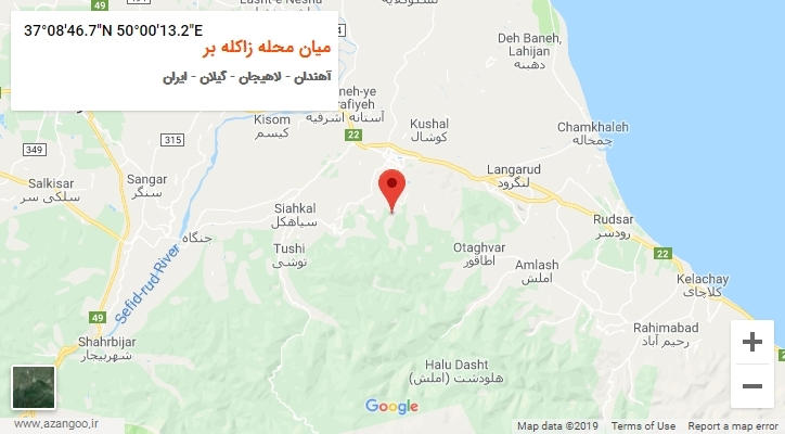روستای میان محله زاکله بر بر روی نقشه