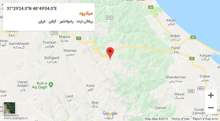 روستای میانرود بر روی نقشه