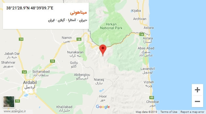 روستای میناهونی بر روی نقشه