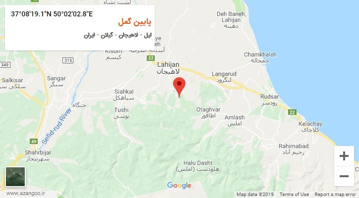 روستای پایین گمل بر روی نقشه