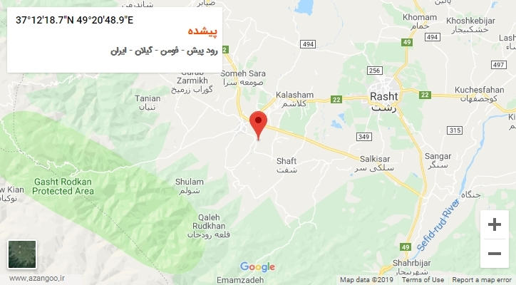 روستای پیشده بر روی نقشه