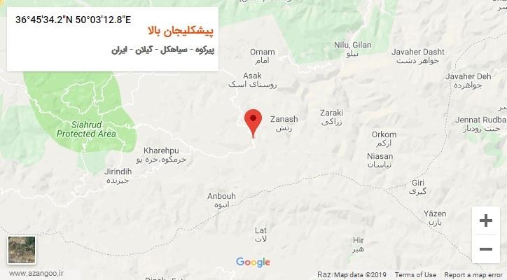 روستای پیشکلیجان بالا بر روی نقشه