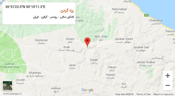 روستای رزه گردن بر روی نقشه