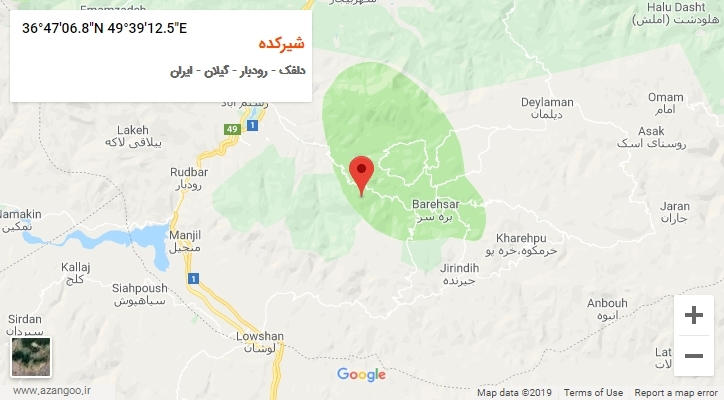روستای شیرکده بر روی نقشه