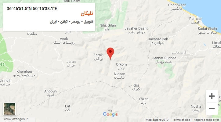 روستای تلیکان بر روی نقشه