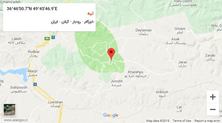 روستای تیه بر روی نقشه