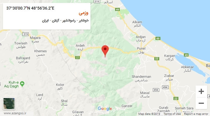 روستای وزمی بر روی نقشه