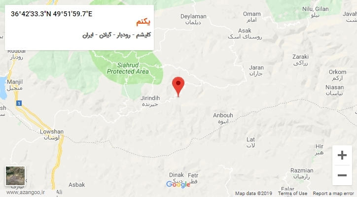 روستای یکنم بر روی نقشه