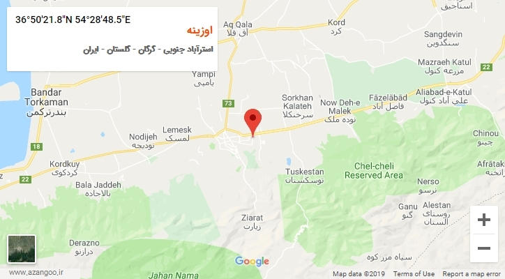 روستای اوزینه بر روی نقشه