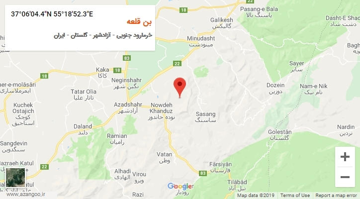 روستای بن قلعه بر روی نقشه