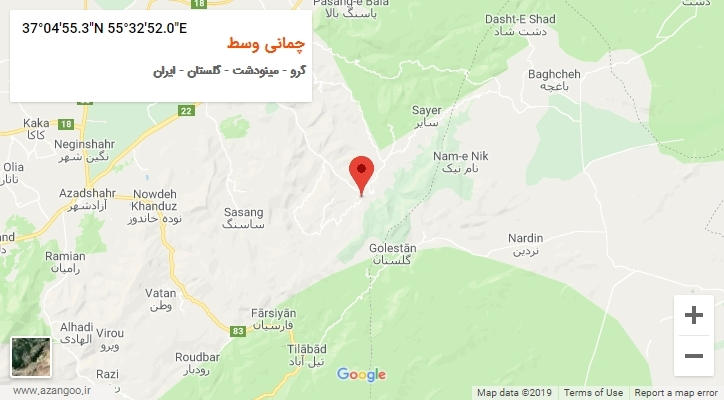 روستای چمانی وسط بر روی نقشه