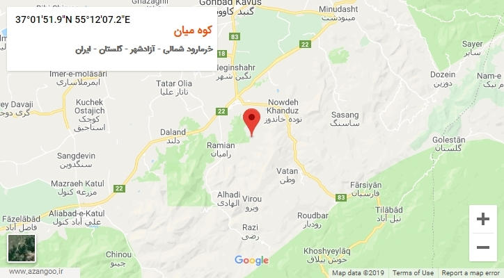 روستای کوه میان بر روی نقشه