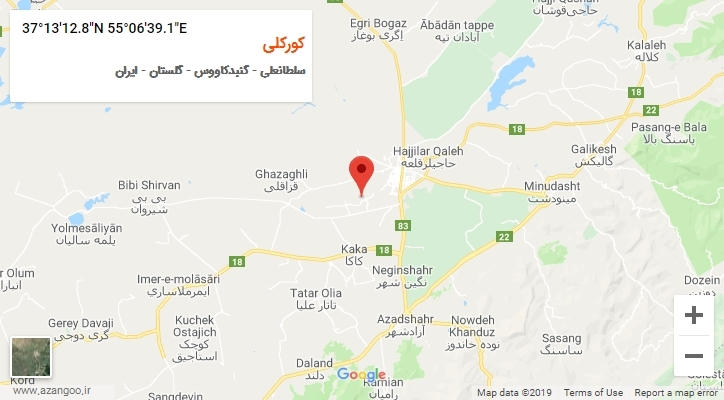 روستای کورکلی بر روی نقشه