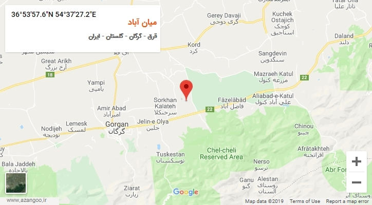 روستای میان آباد بر روی نقشه