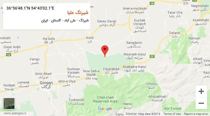 روستای شیرنگ علیا بر روی نقشه