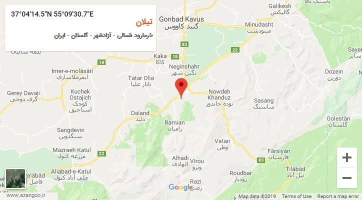 روستای تیلان بر روی نقشه