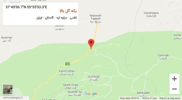 روستای یکه گل بالا بر روی نقشه