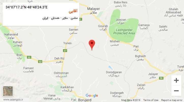 روستای آقایی بر روی نقشه