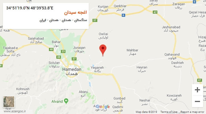 روستای اغجه سیدان بر روی نقشه