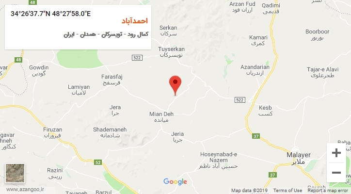 روستای احمدآباد بر روی نقشه