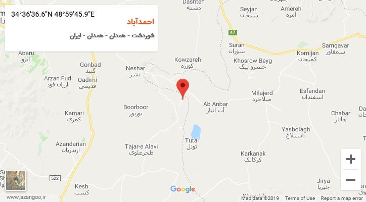 روستای احمدآباد بر روی نقشه
