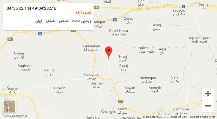 روستای احمدآباد بر روی نقشه