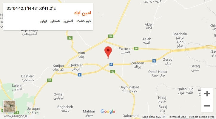 روستای امین آباد بر روی نقشه