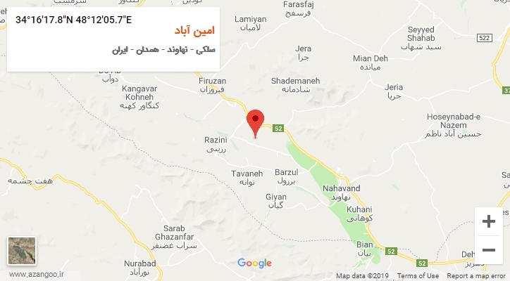 روستای امین آباد بر روی نقشه