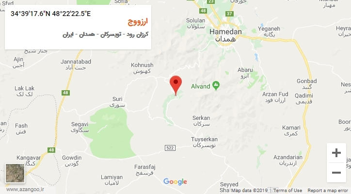 روستای ارزووج بر روی نقشه