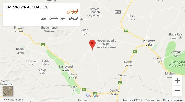 روستای اورزمان بر روی نقشه