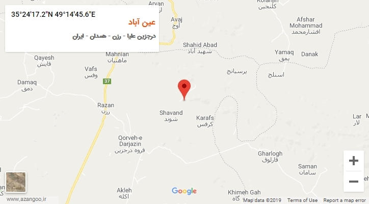 روستای عین آباد بر روی نقشه