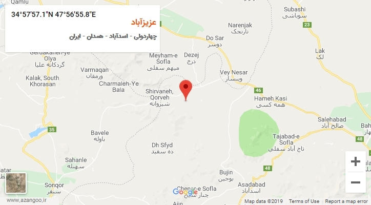 روستای عزیزآباد بر روی نقشه