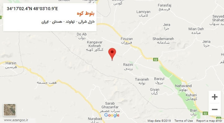روستای بلوط کوه بر روی نقشه