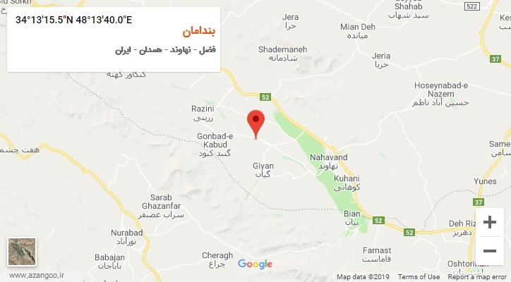 روستای بندامان بر روی نقشه