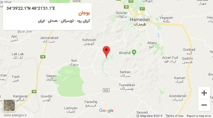روستای بوجان بر روی نقشه