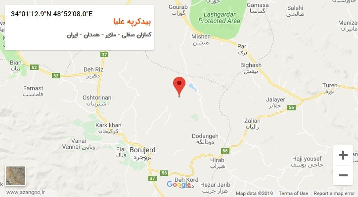 روستای بیدکرپه علیا بر روی نقشه