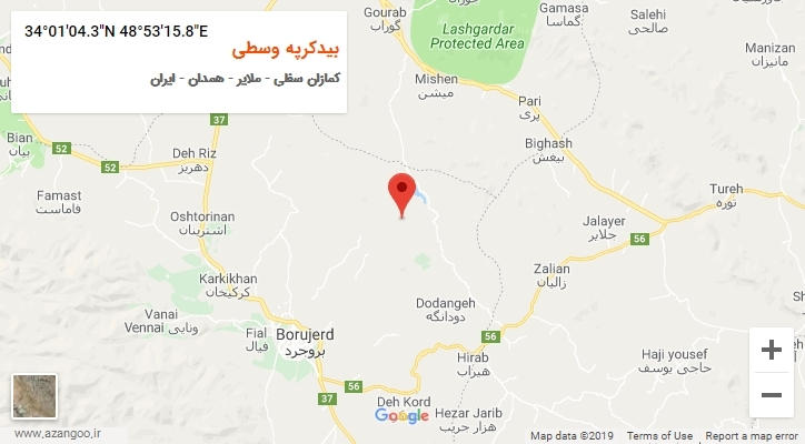 روستای بیدکرپه وسطی بر روی نقشه