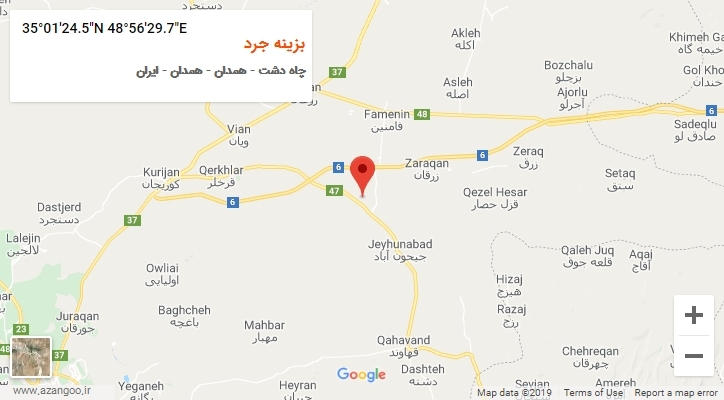 روستای بزینه جرد بر روی نقشه